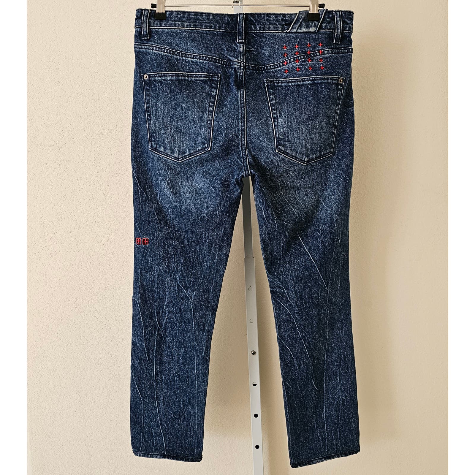 Ksubi Acubi Chitch Hilite Dark Blue Marble Wash Button Slim Fit Jeans Sz 33